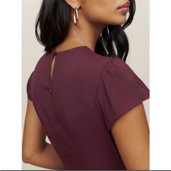 Reformation Frasier Midi Dress Button Side Ruched High Slit Prune Size 4 - Picture 5 of 15